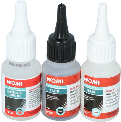 Kit de remplissage superglue Womi – colle + mastic – durcissement rapide – réparation extrêmement solide – multi-matériaux