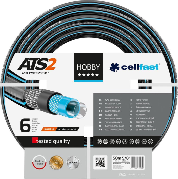 Cellfast hobby - Tuyau d'arrosage 6 couches 5 8 renforcé 50m de long - Protection UV