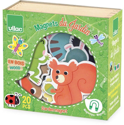 Jouet Vilac aimants le jardin (20 pcs) en bois dans une belle boîte de rangement.