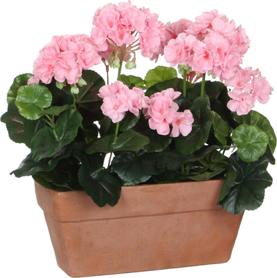 Décorations en Mica - plante de géranium artificielle dans une boîte de balcon - l29 x l13 x h40 cm - rose