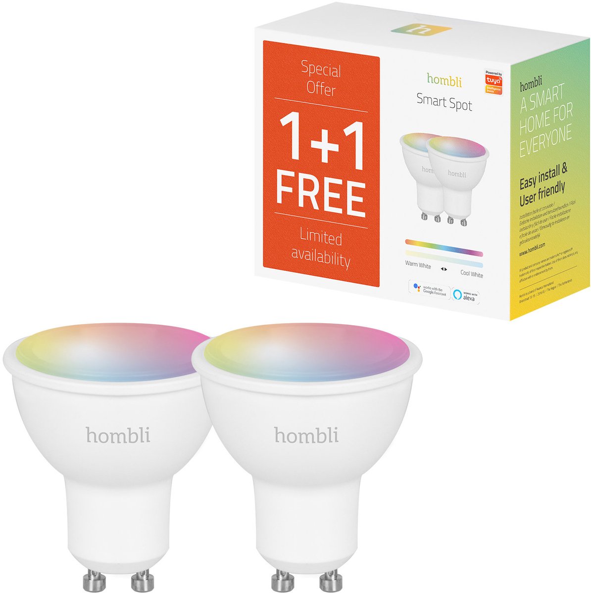 Spot lumineux intelligent Hombli - (5w) rgb+cct - pack promo 1+1 - 16 millions de couleurs