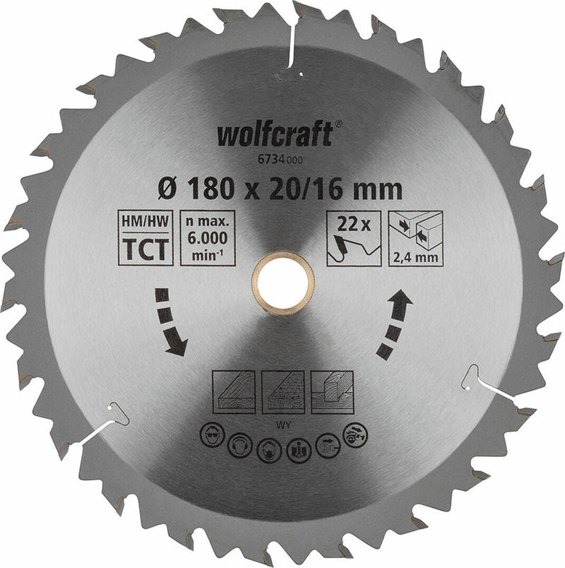 Wolfcraft - lame de scie circulaire 180x20mm 180x16mm - 18 dents - lame de scie pour scie circulaire - série marron - 6734000