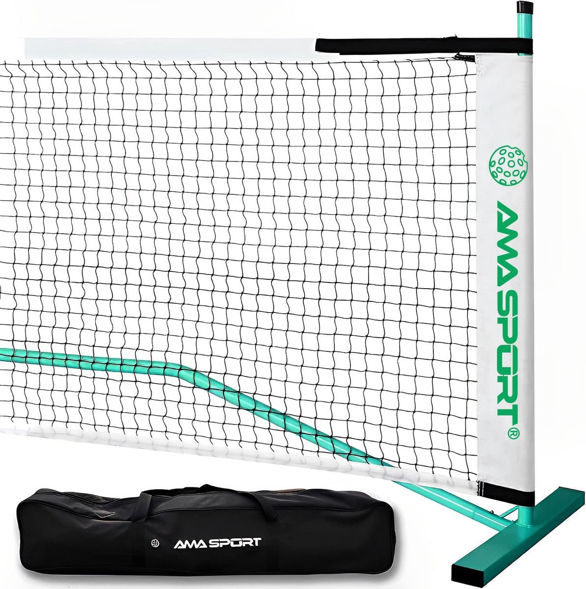 Filet de pickleball Ama sport vert – ensemble de filets complet portable avec sac – facile à installer –
