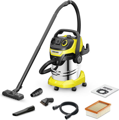 Kärcher wd 5 p s v-25 5 22 aspirateur eau et poussière d'atelier - 1100 w - 25 litres - prise intégrée - récipient en inox - accessoires spéciaux - filtre plat