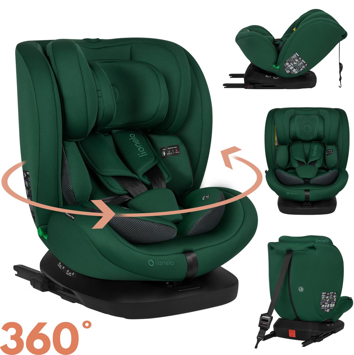 Lionelo bastiaan 4in1 - siège auto isofix rotatif à 360° - de la naissance à 12 ans (40-150 cm groupe 0 1 2 3) - rwf fwf - mousse à mémoire de forme - protection latérale - entièrement réglable - siège large confortable - siège auto i-size