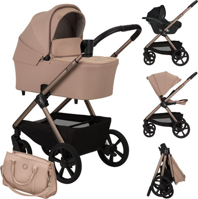 Poussette Lionelo Carmine 3 en 1 - comprenant siège auto Astrid I-size - roues tout terrain Graveltech - matelas Airydots ventilation 3D - nacelle anti-reflux - suspension confortable - pliable avec siège - UPF50+ - ensemble d'accessoires complet