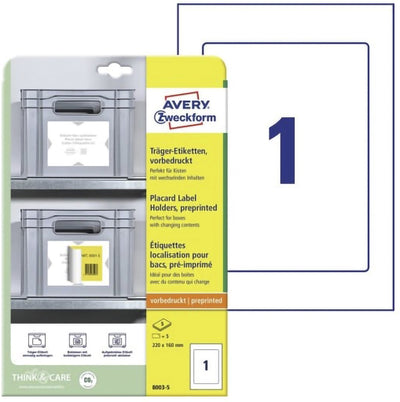 Etiquette de positionnement Avery zweckform avery pré-imprimée 220x160mm 5 feuilles 1 étiquette par feuille 3 langues