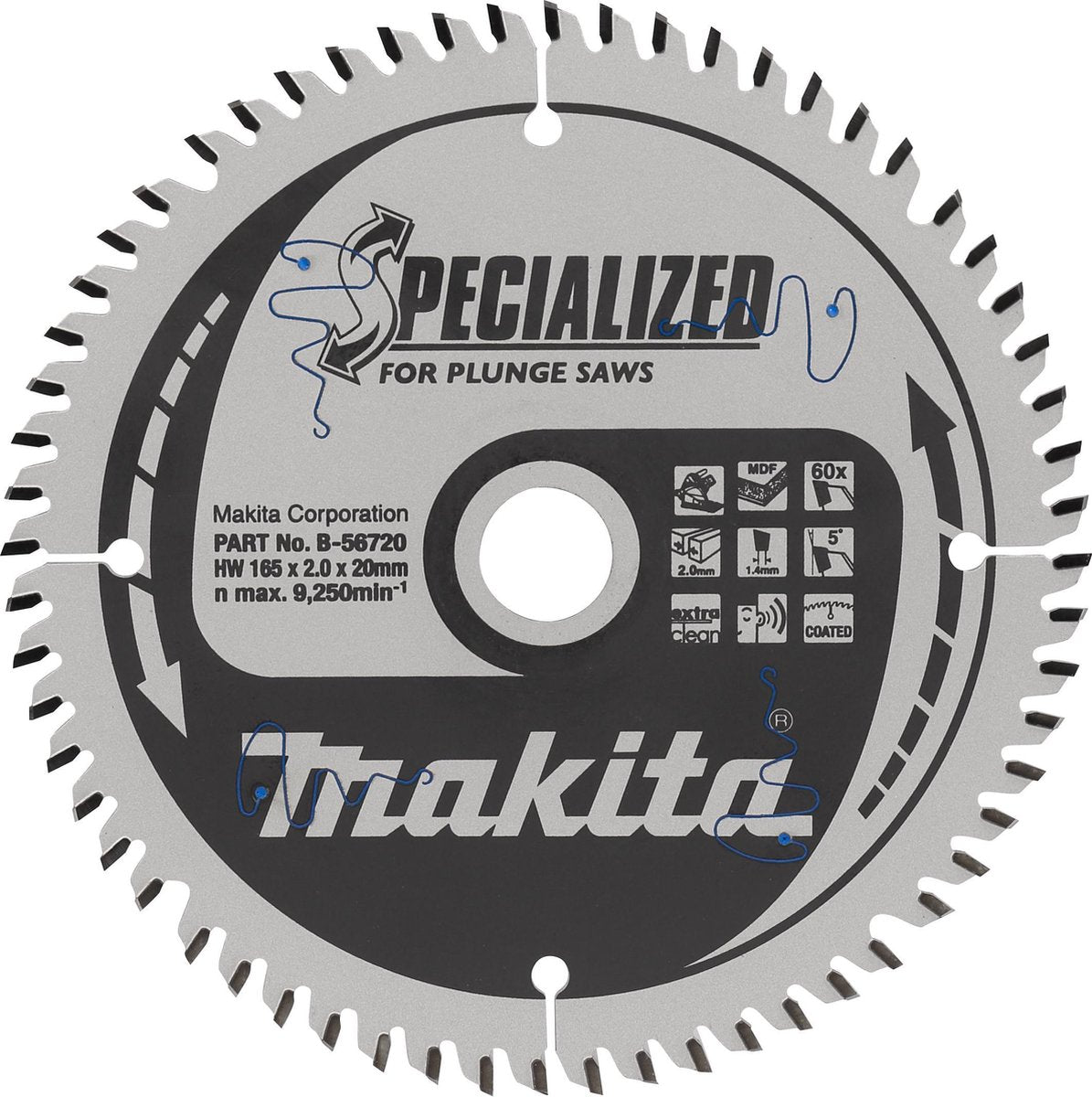Accessoires Makita lame de scie circulaire plongeante mélamine | spécialisé 165x20x2.0 60t 5g – b-56786