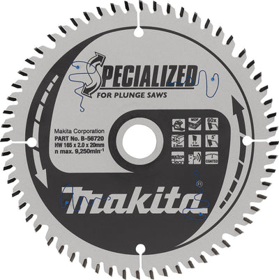 Accessoires Makita lame de scie circulaire plongeante mélamine | spécialisé 165x20x2.0 60t 5g – b-56786