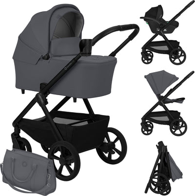 Poussette Lionelo Carmine 3 en 1 - comprenant siège auto Astrid I-size - roues tout terrain Graveltech - matelas Airydots ventilation 3D - nacelle anti-reflux - suspension confortable - pliable avec siège - UPF50+ - ensemble d'accessoires complet