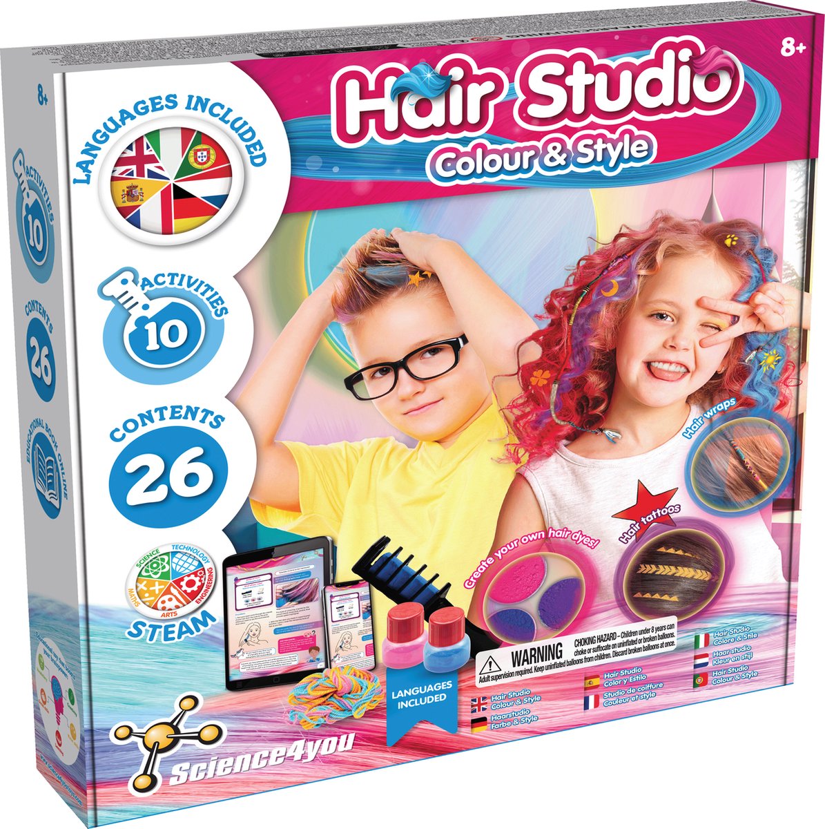 Science 4 you science4you hair studio color style – réalisez vos propres tatouages temporaires pour cheveux – kit de mode éducatif – à partir de 8 ans