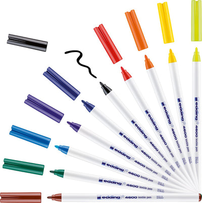 Marqueur textile Edding 4600 - boîte de 10 couleurs - pointe ronde 1 mm - décoration vêtements - marqueurs textiles permanents pour dessiner sur textiles, résistants au lavage jusqu'à 60°c - marqueur textile