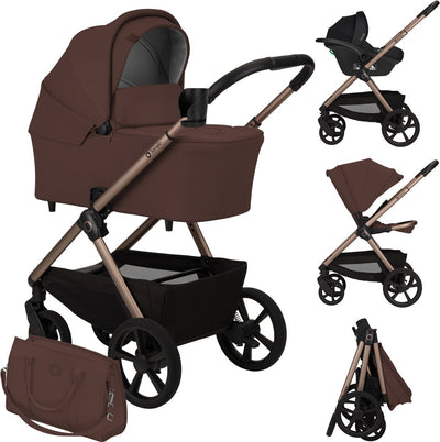 Poussette Lionelo Carmine 3 en 1 - comprenant siège auto Astrid I-size - roues tout terrain Graveltech - matelas Airydots ventilation 3D - nacelle anti-reflux - suspension confortable - pliable avec siège - UPF50+ - ensemble d'accessoires complet