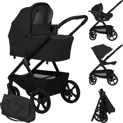 Poussette Lionelo Carmine 3 en 1 - comprenant siège auto Astrid I-size - roues tout terrain Graveltech - matelas Airydots ventilation 3D - nacelle anti-reflux - suspension confortable - pliable avec siège - UPF50+ - ensemble d'accessoires complet