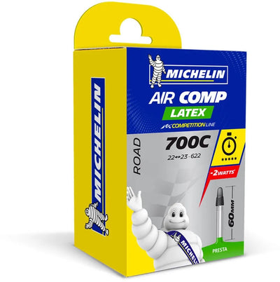 Chambre à air Michelin 28” – aircomp latex a1 – valve française (presta) – longueur de valve : 60mm – taille etrto : 22 23-622