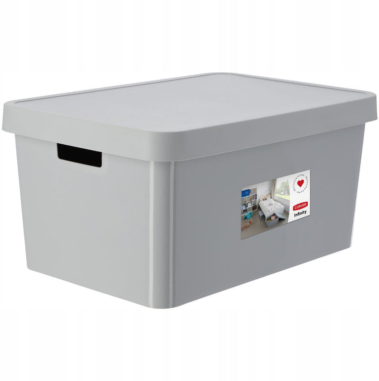 Curver 233941 boîte de rangement infinity avec couvercle 45l gris avec poignées