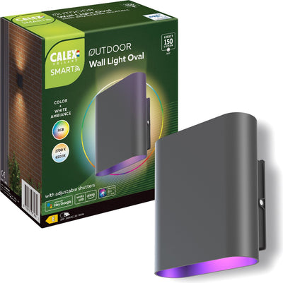 Applique murale LED d'extérieur intelligente Calex - lampe d'extérieur intelligente - ovale - lumière RVB et blanc chaud - 6w - noir