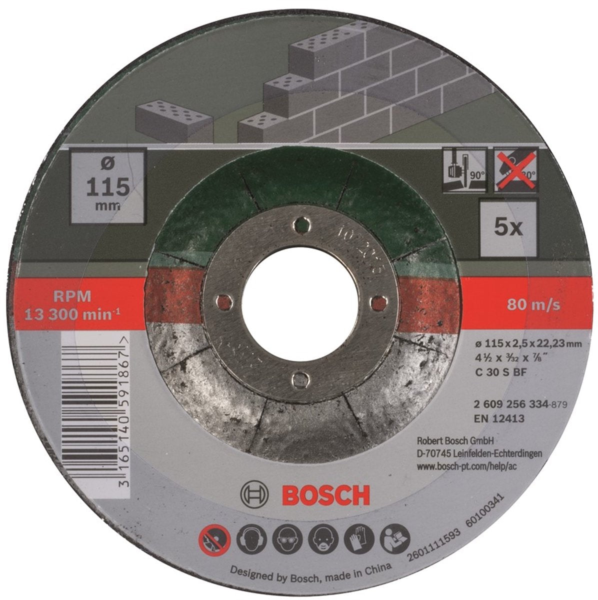 Jeu de disques abrasifs Bosch - pour pierre - 115 x 2,5 mm - courbés - 5 pièces