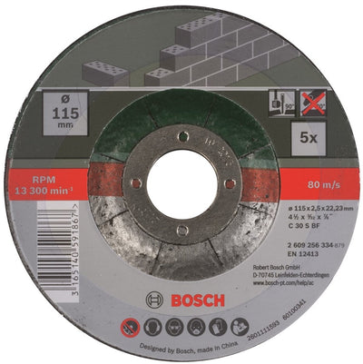 Jeu de disques abrasifs Bosch - pour pierre - 115 x 2,5 mm - courbés - 5 pièces