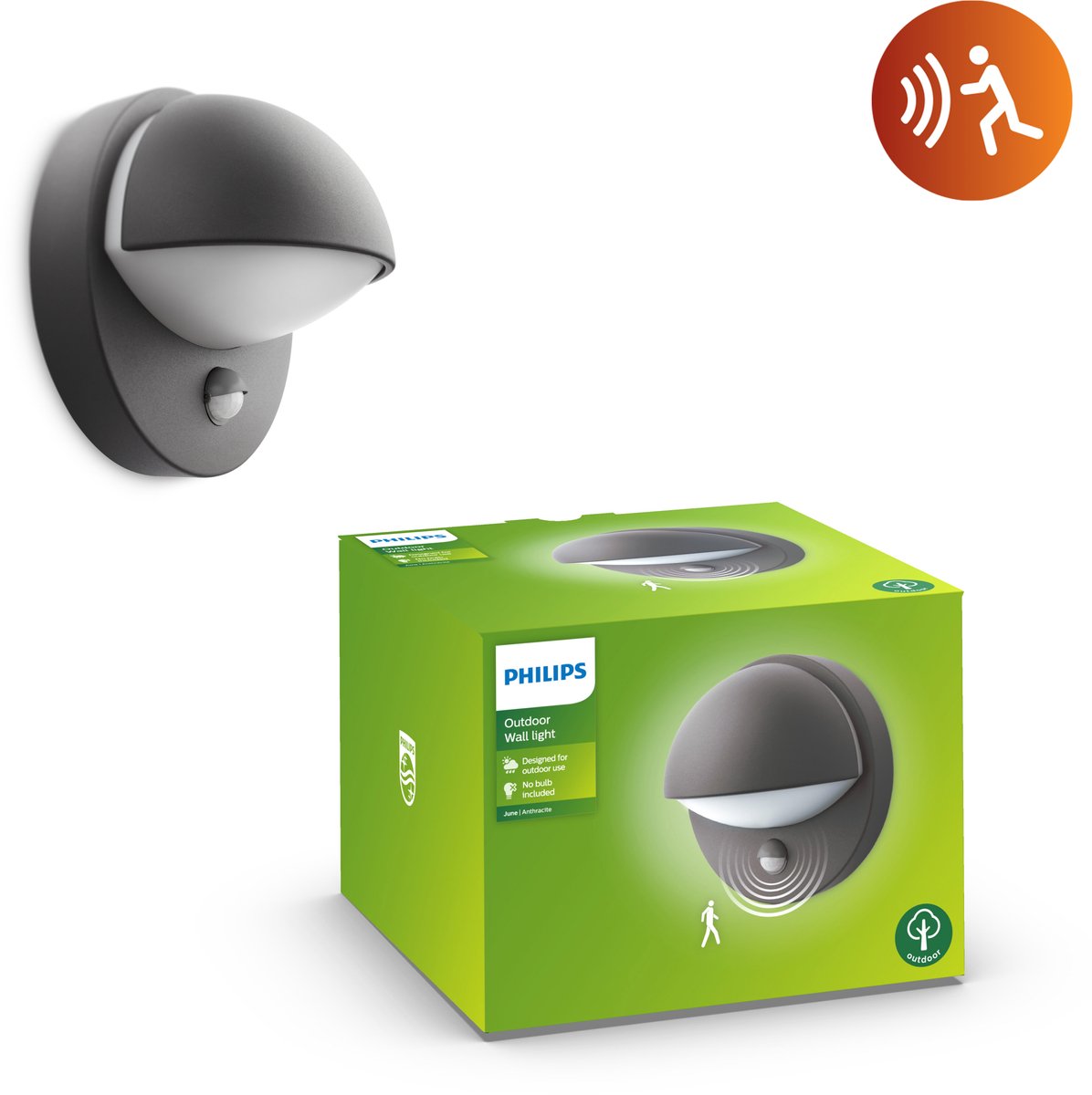 Philips LED Applique d'extérieur Philips June avec capteur - anthracite