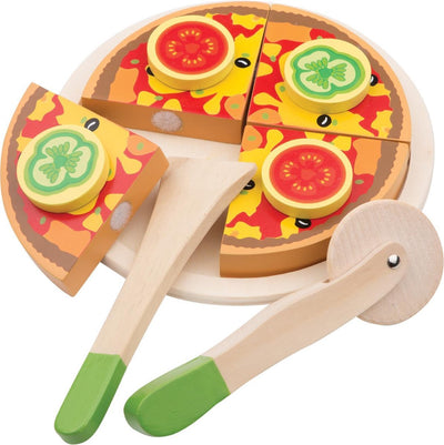 Woet ® set de jeu de pizza en bois - pizza à trancher avec assiette, cuillère à découper - jeu de rôle éducatif - nourriture jouet - à partir de 2 ans