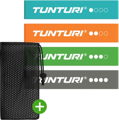 Tunturi 4 bandes de résistance - mini power body band - bande de résistance - élastique de fitness - bande de fitness - bande d'entraînement - bande de gymnastique - incl. application de remise en forme gratuite