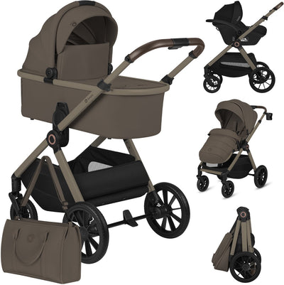 Lionelo layla - poussette 3en1 - ensemble xxl - incl. siège auto i-size - polyvalent et toute l'année - grandes roues - utilisation d'une seule main - pour tous types de terrains - kit d'accessoires