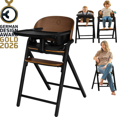 Chaise haute en bois 3 en 1 Lionelo Celia - du bébé à l'adulte - repose-pieds réglable - ceinture 5 points - revêtement en éco-cuir - avec plateau d'alimentation pour bébé - capacité de charge jusqu'à 110 kg