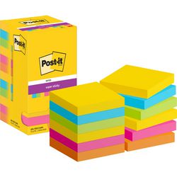 Notes super collantes post-it 654-12ss-carn 76x76 bleu, jaune, vert, orange, rose