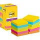Notes super collantes post-it 654-12ss-carn 76x76 bleu, jaune, vert, orange, rose