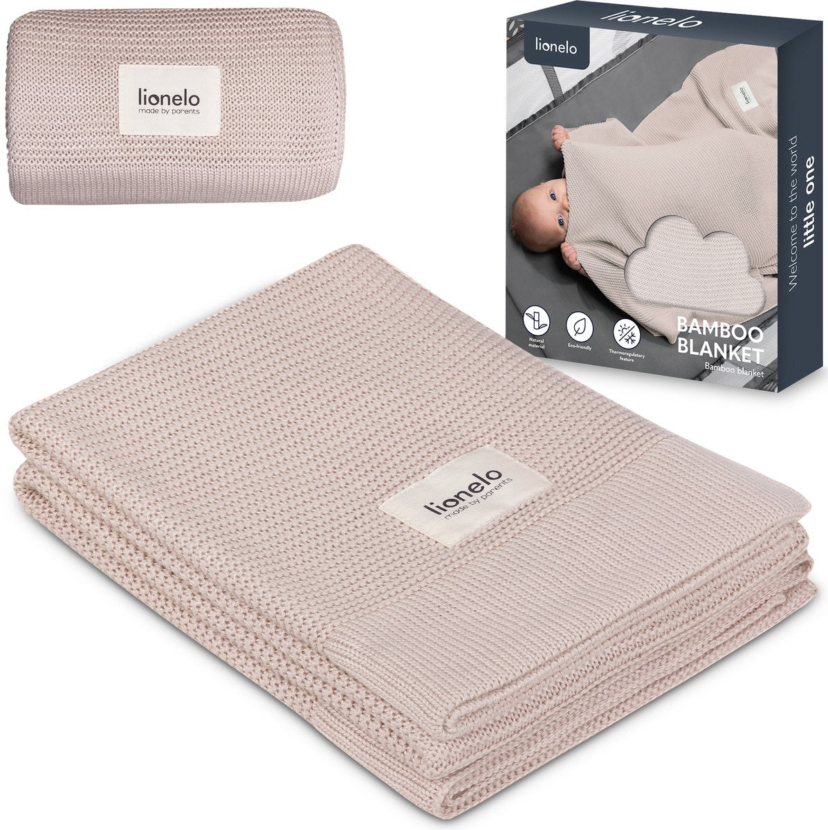 Couverture en bambou Lionelo - couverture pour bébé de luxe - hypoallergénique - antibactérienne - antifongique - 100% coton de bambou - thermorégulatrice - douce et respirante - durable - lavable - dès la naissance - 100×75 cm