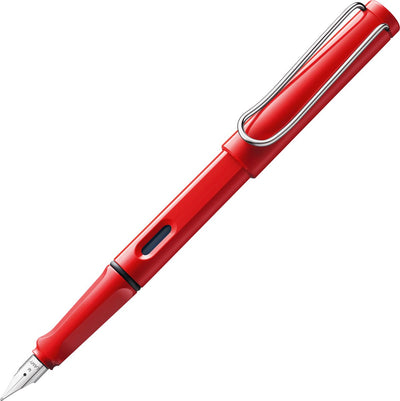 Stylo plume Lamy Safari 016 - en plastique robuste de couleur rouge - avec poignée ergonomique et plume en acier de largeur (b), avec cartouche d'encre bleue T 10