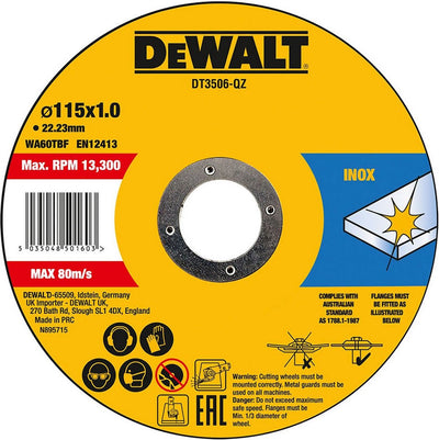 Dewalt accessoires étain 10 pièces disque à tronçonner acier inoxydable 115x1x22.2mm en présentoir - dt3506-qz