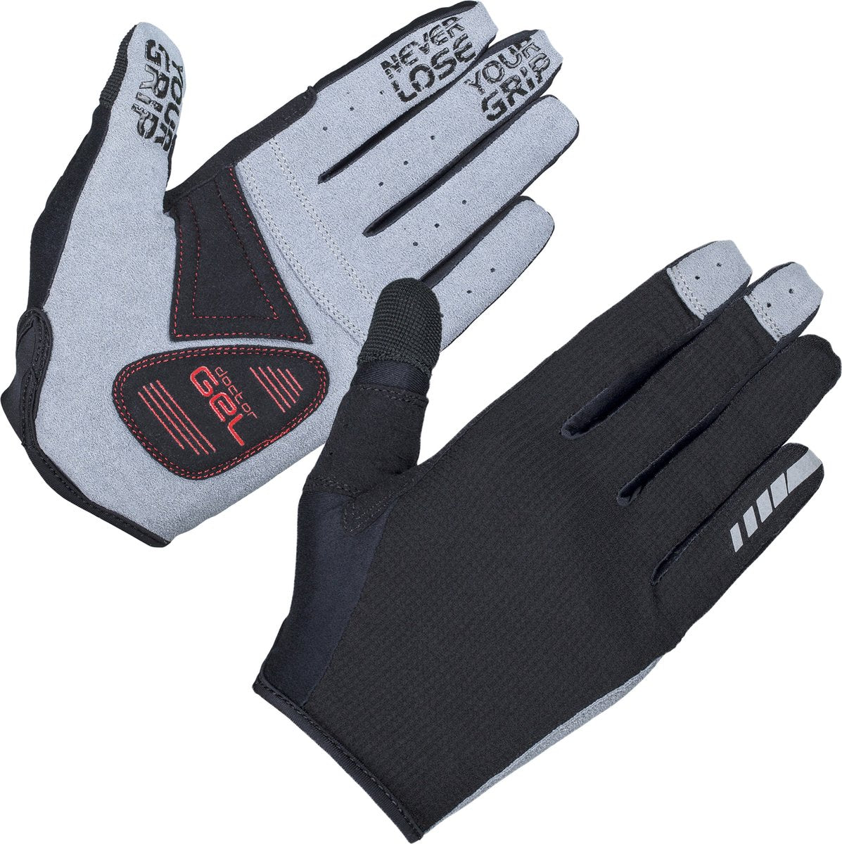 Gripgrab - gants de cyclisme d'été à doigts longs rembourrés en forme de requin pour VTT et gravier avec rembourrage - noir - unisexe - taille m