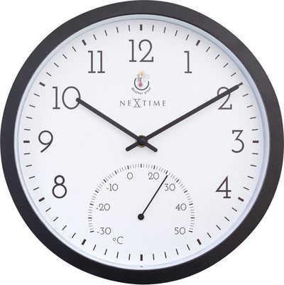 Nexttime souci – horloge d'extérieur – 30,5 cm – métal – noir et blanc – résistant aux intempéries – avec thermomètre