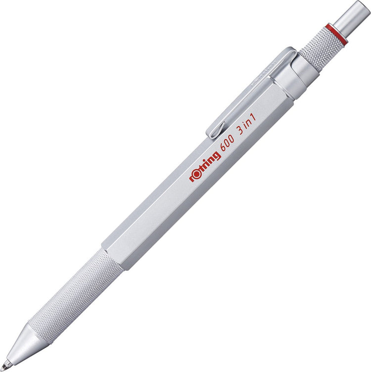 Rotring 300 multipen 3-en-1 - stylo à bille et porte-mine - 0,5 mm - pointes à bille à encre noire et rouge - boîtier argenté