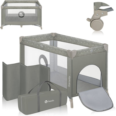 Lit de camping Lionelo 3 en 1 - lit bébé parc pliant lit de voyage - 60x120 cm - 0-36 mois jusqu'à 15 kg - avec matelas confort - entrée latérale avec fermeture éclair - roulettes - sac de transport - lit bébé stefi berceau bébé
