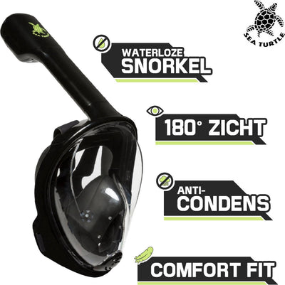 Masque de plongée pour tortue de mer - tuba - lunettes de plongée - ensemble de tuba - masque complet - adultes - noir - s m