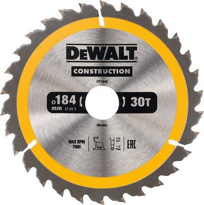 Accessoires Dewalt lame de scie circulaire 184x30x30t, positif 10°, encoche 2,6mm - dt1942-qz