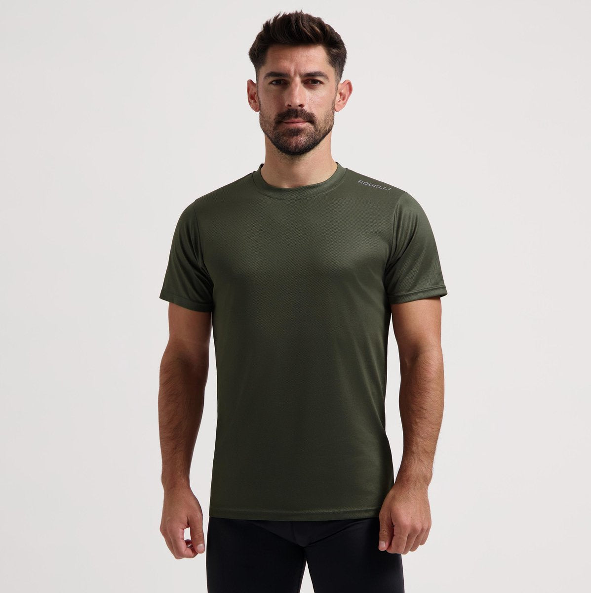 Rogelli promo chemise de running homme - manches courtes - vert armée - s