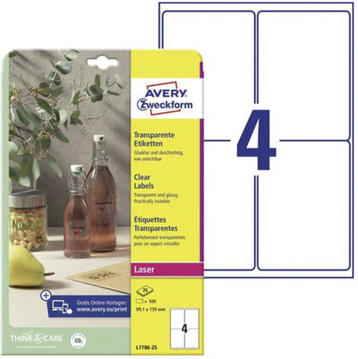 Avery zweckform étiquette laser avery 99 - 1x139mm transparent 25 feuilles 4 étiquettes par feuille