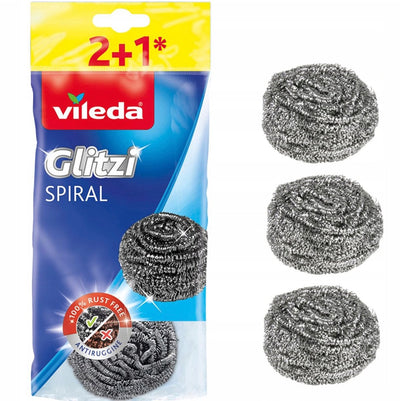 Vileda série Glitzi Spiral en acier inoxydable - éponge de nettoyage en acier inoxydable - 3 pièces - durable