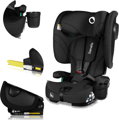 Siège auto Lionelo Nelly i-size avec isofix - 1,5 à 12 ans (76-150 cm 9 - 36 kg groupe 1 2 3) siège auto pliable - protection latérale extra large - ceinture 5 points - léger - alarme top tether - repose-jambes - porte-gobelet - pour enfant en bas âge