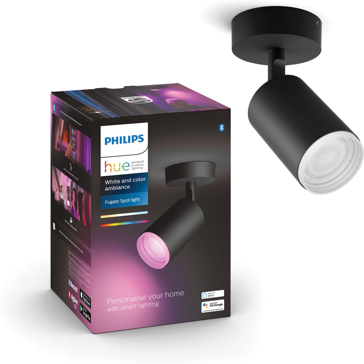 Spot en saillie Philips hue fugato - lumière blanche et colorée - 1 spot - noir
