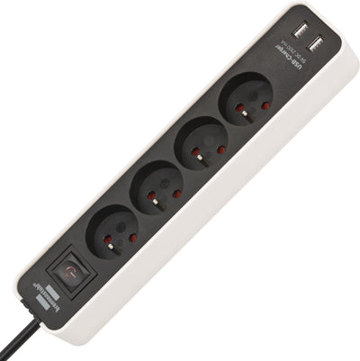 Brennerstuhl multiprise ecolor avec USB 4 prises 1,5m h05vv-f3g1.5 blanc noir