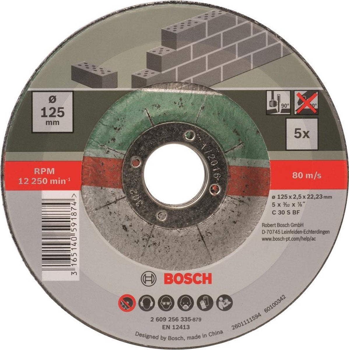 Jeu de disques abrasifs Bosch - pour pierre - 125 x 2,5 mm - courbés - 5 pièces
