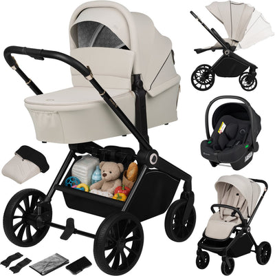 Lionelo mika plus - poussette 3en1 - ensemble xxl - incl. siège auto i-size - polyvalent et toute l'année - grandes roues - jusqu'à 22 kg - utilisation d'une seule main - pour tous types de terrains - kit d'accessoires