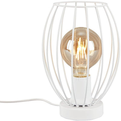 B.k.licht briloner - kago - lampe de table - interrupteur à cordon - abat-jour en fil - 1xe27 - 25w - blanc - métal