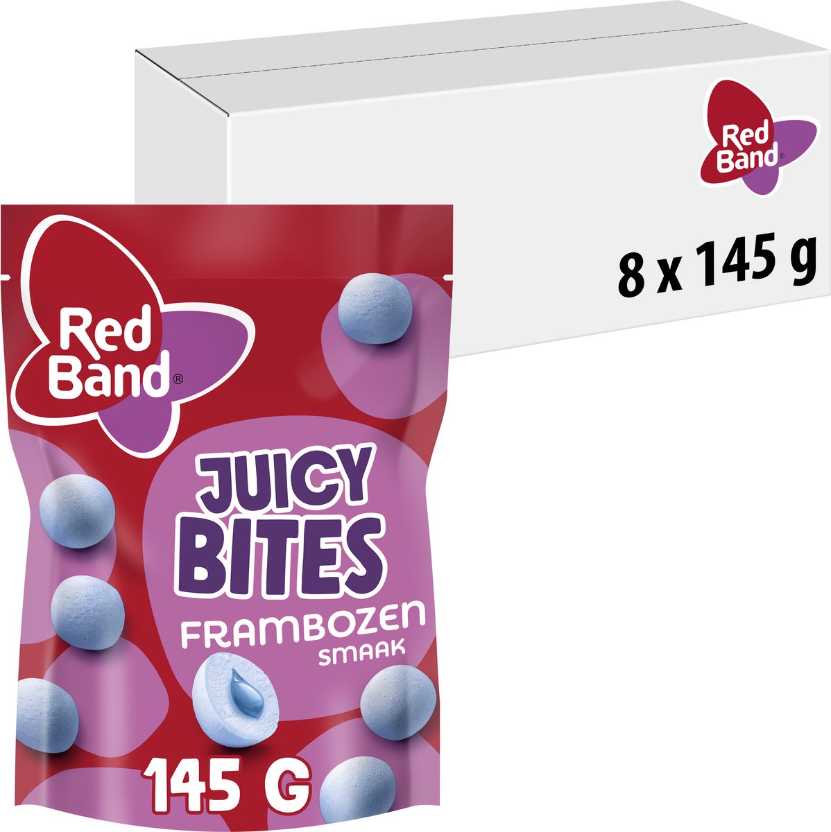 Bouchées juteuses à bande rouge saveur framboise (8x 145gr)