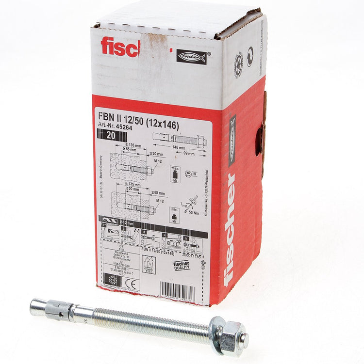 Fischer 20x boulon d'ancrage fbn ii ø 12 mm longueur 146 mm - 45264